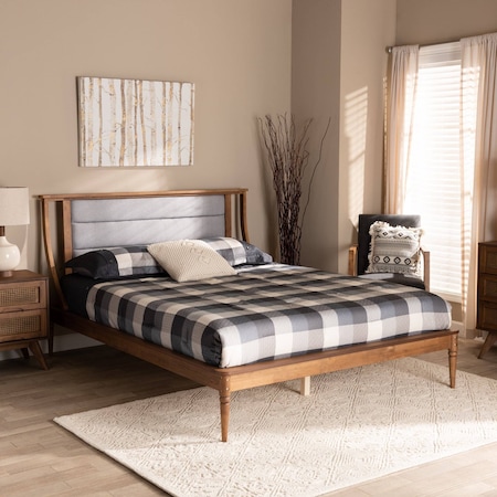 Baxton Studio Regis ModernLight Grey Fabric Upholstered and Walnut Brown Finished Wood Platform Bed-Queen 192-11502-ZORO